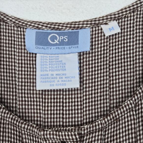 Vintage 90s Gingham Prairie Maxi Dress QPS M Brown Button Front Teacher Core - Picture 10 of 14